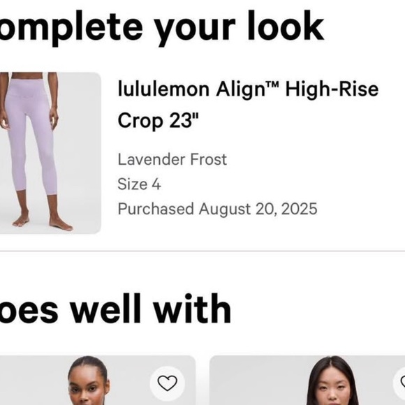 Lululemon Align HR crop 23” Lavender Leggings size 4 - Picture 5 of 5